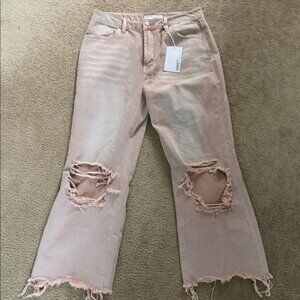 Vervet cropped distressed wide leg jeans in Mauve